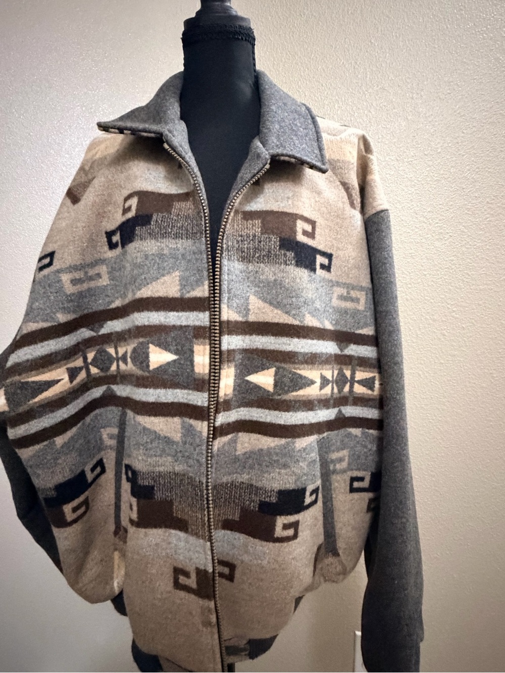 Pendleton Beige, Gray & Brown Aztec Zip-Up Sweater